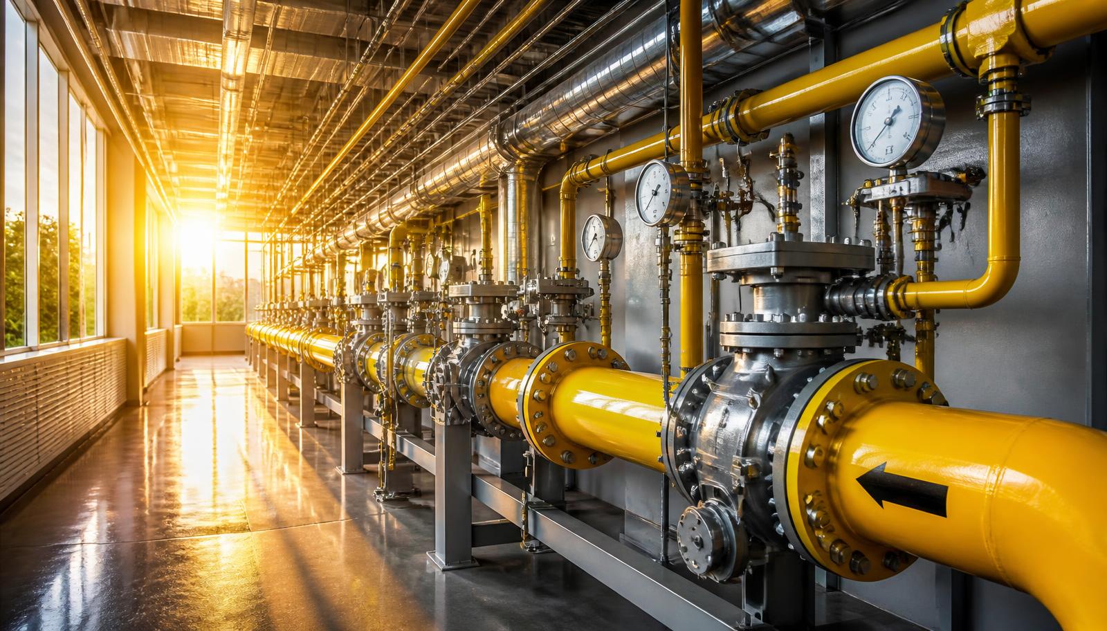 Tubulações industriais de gás em edificação